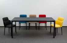 Комплект Concepto стол MATT GREY GLASS + стулья BUTTERFLY (рогожка)(синий и беж)